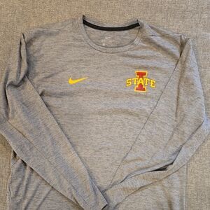 Nike Gray Long-Sleeve Dri-FIT Shirt with Yellow and Red Iowa State Logo
